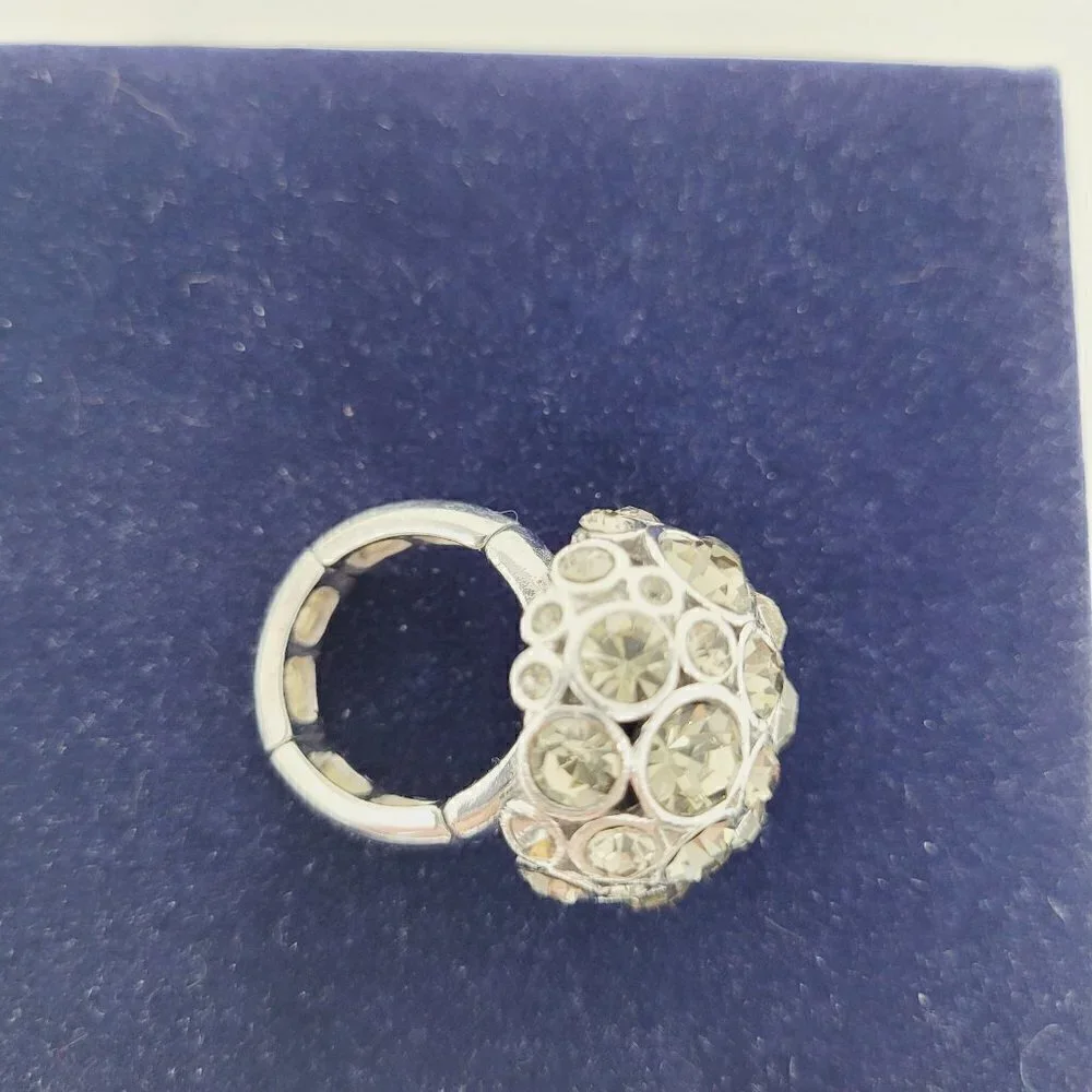 Ann Taylor Loft Silver Rhinestone Dome Stretch Ring